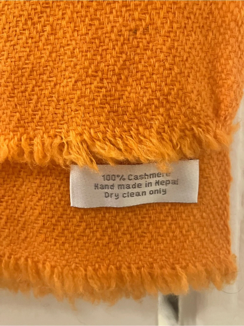 100% Cashmere Orange Woven Thin Large Scarf Wrap Approx 29”x80” Fall Halloween
